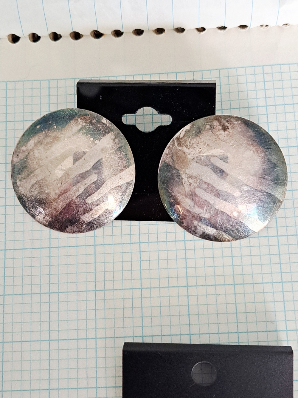 Round Marbled Metallic Statement Earrings in Silver-Grey